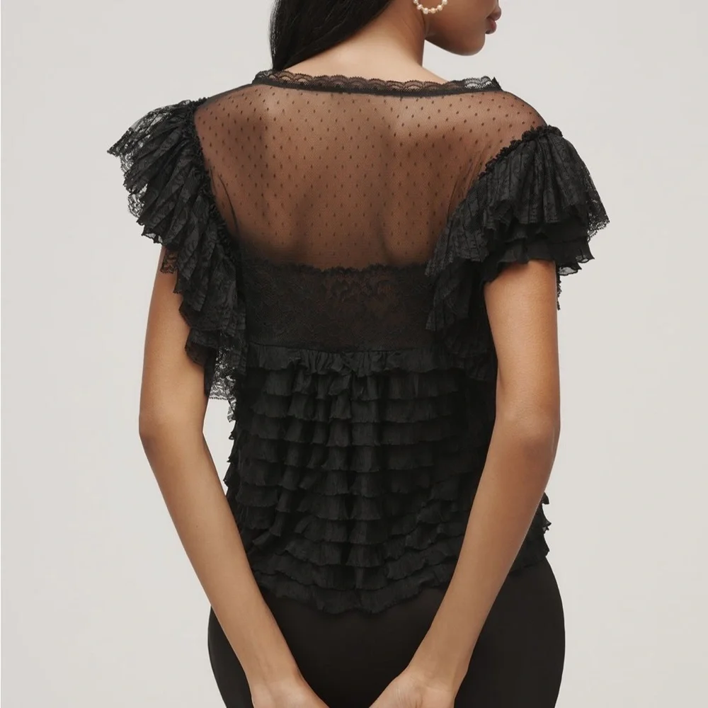 BNWT - Anthropologie Maeve Sheer Ruffle Lace Blouse - Large - Picture 3 of 9